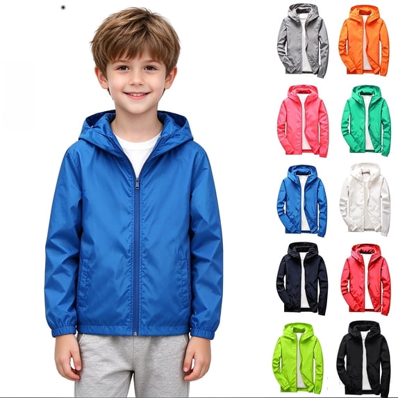 breaise Boys Waterproof Rain Jacket Kids Windbreaker Lightweight Hooded Workout Coat Casual Zipper Raincoat Outerwear