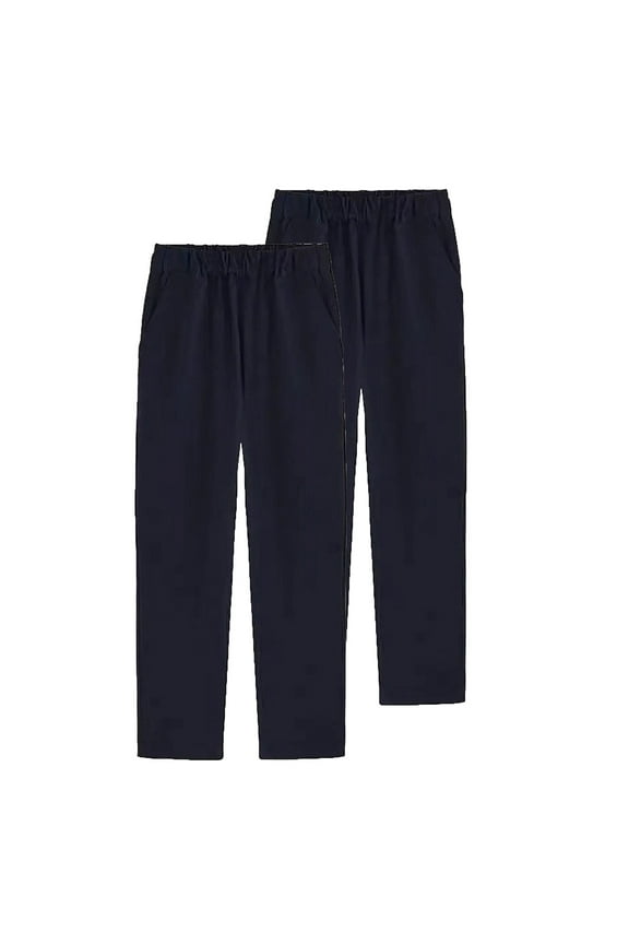 Boys and Toddlers Uniform Straight-Fit Flat-Front Chino Khaki Pants Kids Uniform Pull-on Twill Pants 2PC