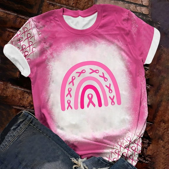 breaise Breast Cancer Shirts for Women Pink Ribbon Tunnel Print T-Shirt Breast Cancer Awareness Short Sleeve Tees Funny Tie Dye Graphic Round Neck Tops Inspirational Gifts for Women
