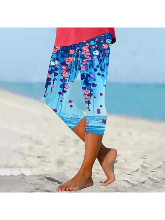 Capri Leggings for Women 2024 Trendy Floral Print High Waisted Workout Pants Tummy Control Knee Length Tights Summer Lightweight Stretchy Yoga Pants