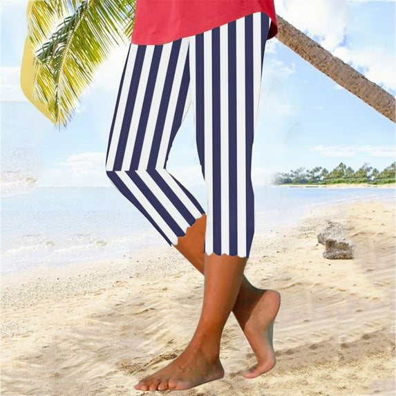 breaise Capri Leggings for Womrn Tummy Control Butt Lifting Yoga Pants High Waisted Knee Length Capris Leggings 2024 Fashion Stripes Prined Cropped Pants