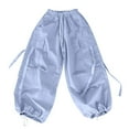 thumbnail image 1 of breaise Cargo Pants for Girls Boys Drawstring Waist Y2K Jogger Wide Leg Trousers Kids Athletic Pants with Pockets, 1 of 5