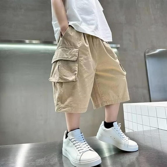 breaise Cargo Shorts for Boy Chino Cotton Casual Shorts Summer Twill Outdoor Athletic Shorts Lightweight Pull-On Hiking Shorts