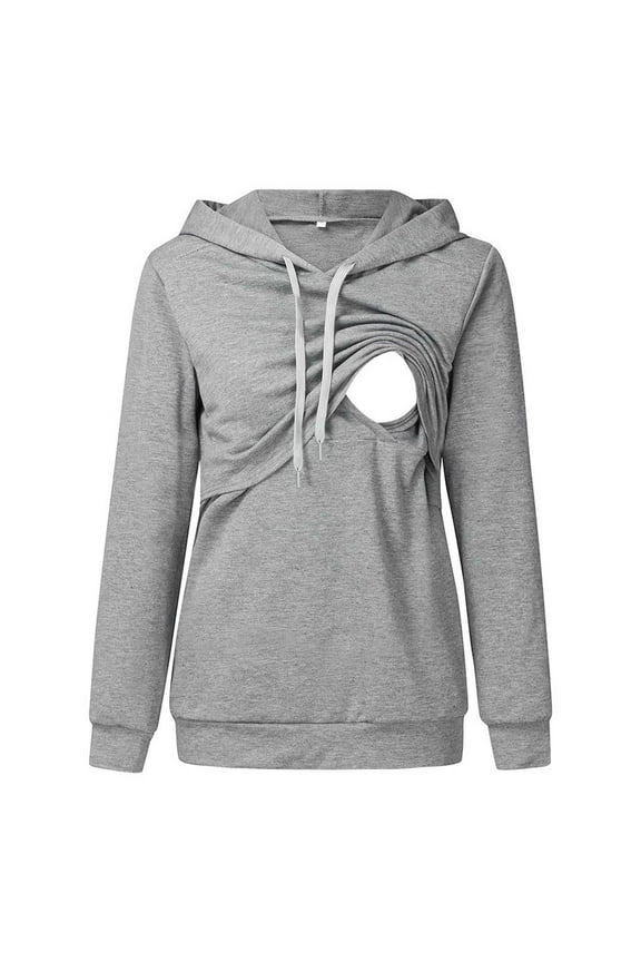 Women's Maternity Sweatshirts Long Sleeves Nursing Hoodies Shirts Casual Double Layer Breastfeeding Hooded Top Fall and Winter Pregnancy Casual Clothes