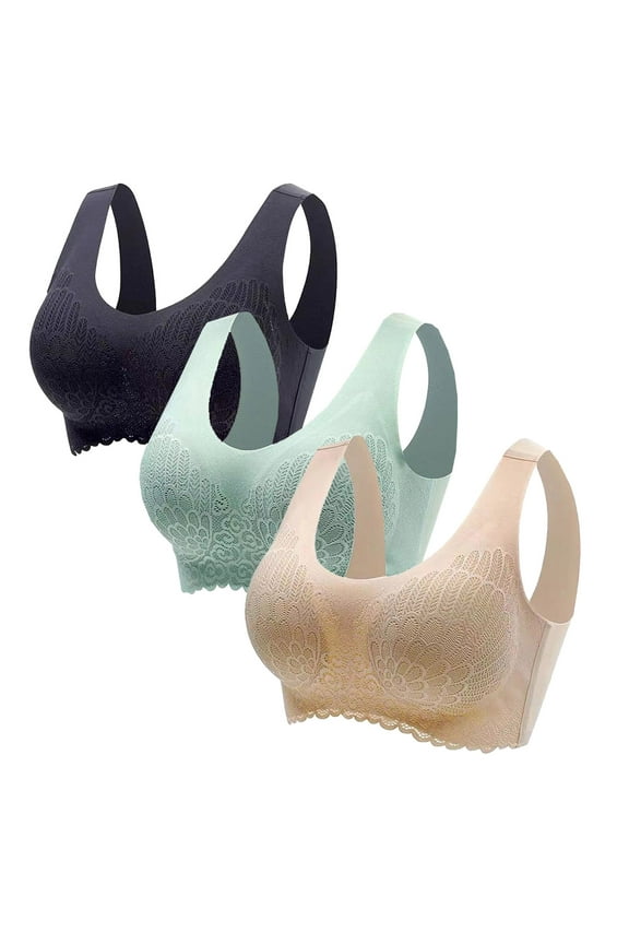Comfortable Bras for Women 3 PC Seamless No Underwire Bralettes Lift Up Sport Bras Breathable Padded Workout Bra Full Coverage Yoga Bras