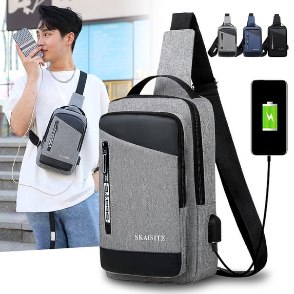 breaise Crossbody Sling Backpacks for Men, Casual Shoulder Backpack Daypack Chest Bags with USB Charger