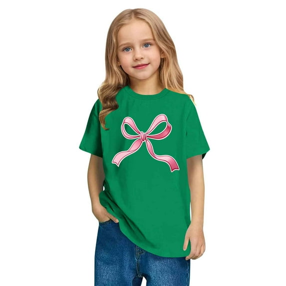 breaise Cute Graphic Shirts for Girls Pink Bow Shirt for Kids Short Sleece Preppy Clothes Summer Tees Tops