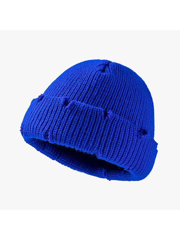 Distressed Beanie Hats for Women Ribbed Knit Skull Cap Warm Winter Cuffed Fisherman Docker Short Grunge Y2K Streetwear Headwear Gifts