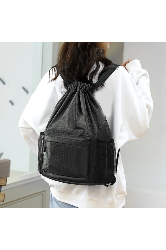 Drawstring Backpack Sports Gym Sackpack with Mesh Pockets Water-Resistant String Cinch Beach Bag for Men Women
