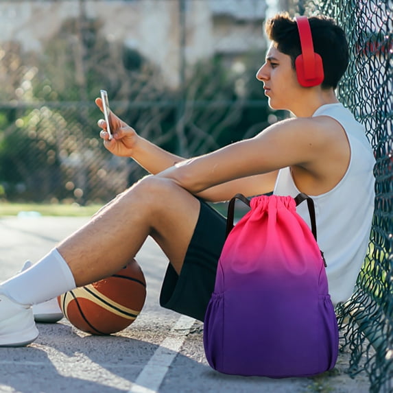 breaise Drawstring Backpack,Unisex Tie Dye Bag With Outside Zipper Pocket, Oxford Drawstring Bags for Sports, Work