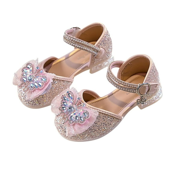 breaise Dress Shoes for Girls Princess Crystal Closed Toe Sandals Kid High Heels Glitter Party Mary Jane Shoes Wedding Flower Girls Shoes