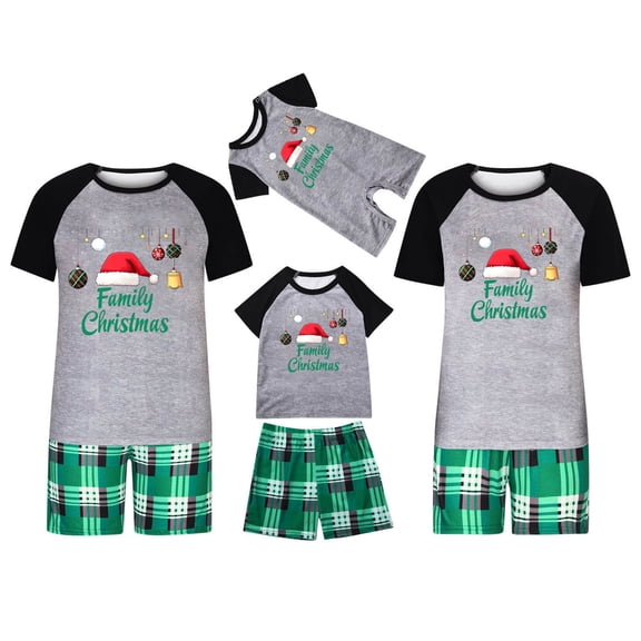 breaise Family Matching Christmas Pajamas Set,Christmas Tree Letter Print Short-Sleeved T shirt Plaid Shorts Holiday Sleepwear Outfits