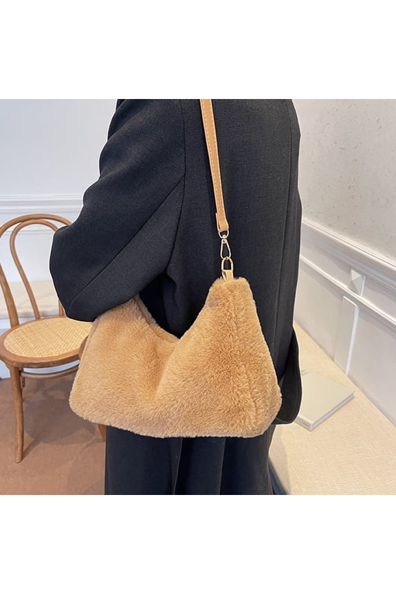 Faux Fur Handbag for Women Winter Warm Shoulder Bags Winter Lambswool Fuzzy Purses Handbags for Women