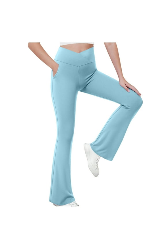 Flare Yoga Pants for Teen Girl Crossover Soft Bootcut Leggings Casual Workout Pants