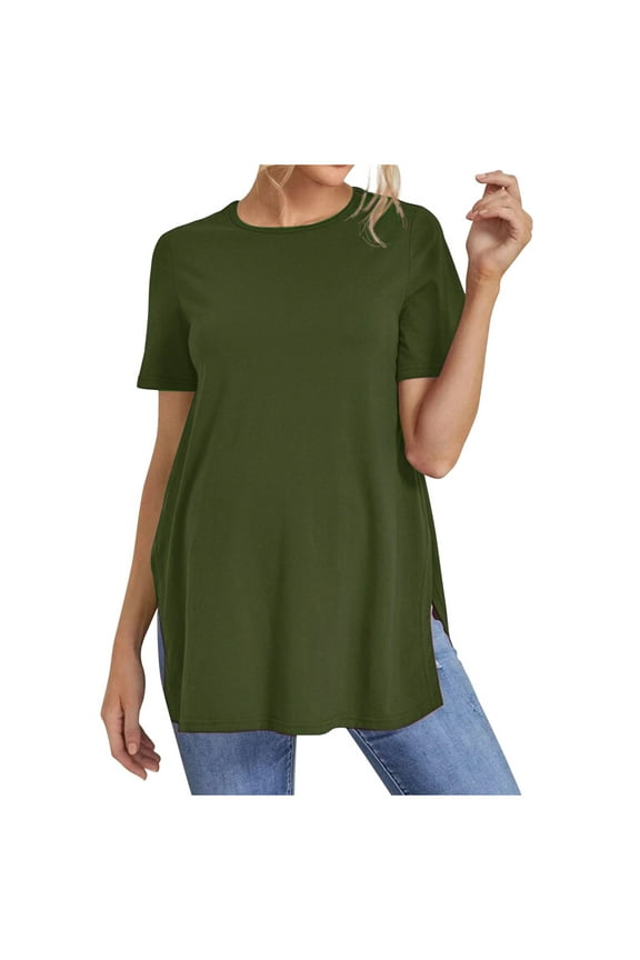 Women's Maternity Shirts Split Hem Nursing T-Shirts Casual Short Sleeve Loose Fit Tunic Tops Tee Oversized Pregnancy Tunic Summer Crewneck Plus Size Gym Workout Top