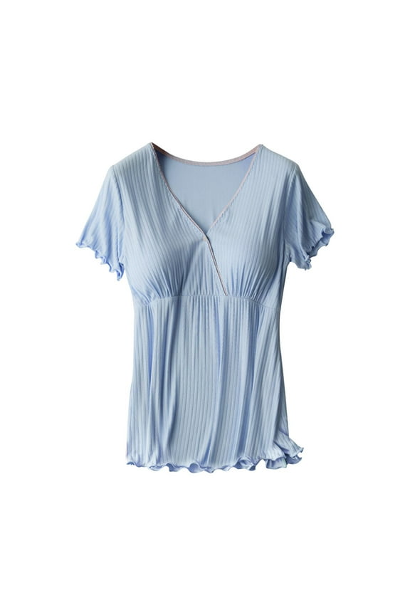 Womens Maternity Nursing Tops Comfy Short Sleeve Breastfeeding Shirts Summer Snap Button V-Neck Tee Postpartum T-Shirts Pregnancy Clothes