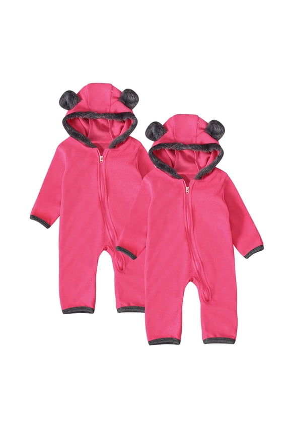 Fleece Baby Bodysuit – Infant One Piece Kids Hooded Romper Outerwear Toddler Jacket Cute Jumpsuit Winter Warm Clothes 2PC