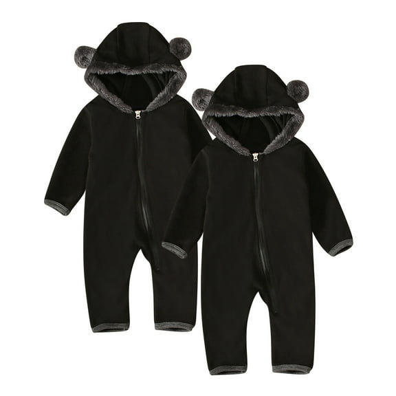 breaise Fleece Baby Bodysuit – Infant One Piece Kids Hooded Romper Outerwear Toddler Jacket Cute Jumpsuit Winter Warm Clothes 2PC