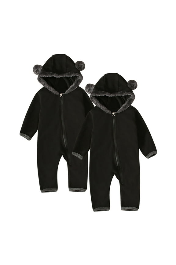 Fleece Baby Bodysuit – Infant One Piece Kids Hooded Romper Outerwear Toddler Jacket Cute Jumpsuit Winter Warm Clothes 2PC