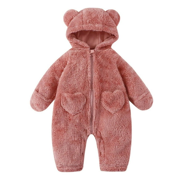 breaise Fleece Jumpsuit for Kids Boys Girls Hooded Fleece Rompers Baby Newborn Long Sleeve Onesies Outwear Outfits Pink 3 Months