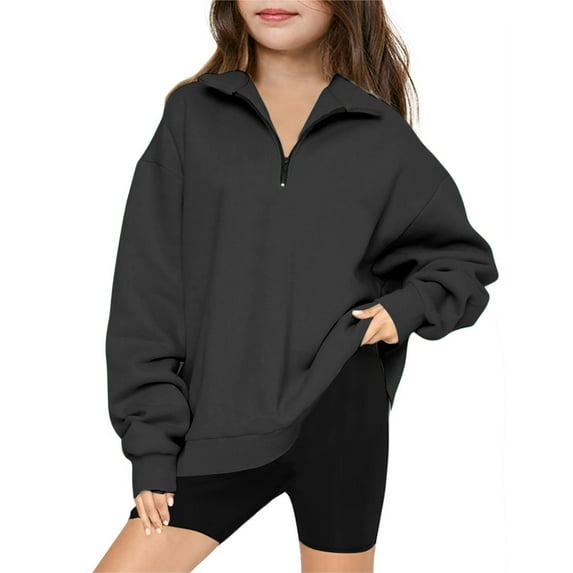 breaise Full/Half Zip Oversized Sweatshirt Hoodies Kids Girls Crewneck Pullover Long Sleeve Casual Quarter Zip School Hooded Sweatshirts 5-14Years