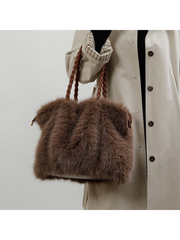 Furry Purse Winter Fluffy Bags for Women Fuzzy Tote Bag Handbags Faux Fur Bag Fluffy Shoulder Bag