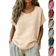 thumbnail image 1 of breaise Gauze Shirts for Women Casual Crew Neck Short Sleeve Tops Lightweight Boho Blouses Summer Beach Vcation Outfits, 1 of 7