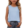 thumbnail image 1 of breaise Girl Tank Top Cotton Linen Solid Sleeveless T Shirts Undershirts Summer Crew Neck Soft Tee for Kids, 1 of 9