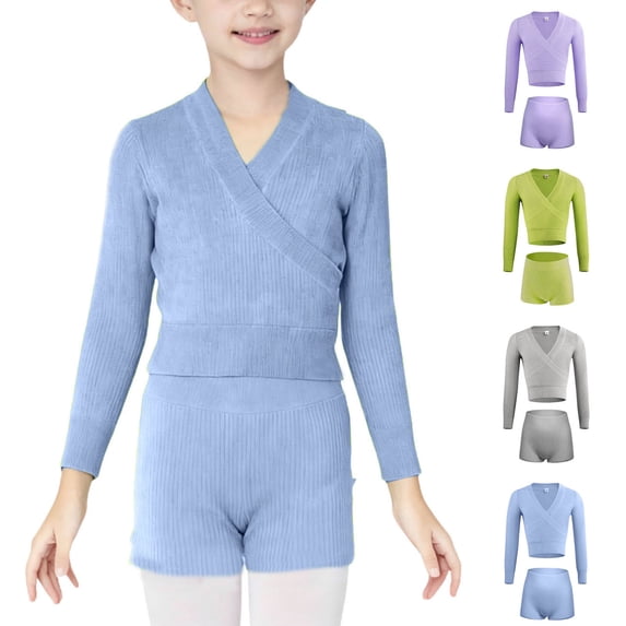 breaise Girl's Ballet Sweater Sets,Knit Crop Girls Dance Sweater and Pull on Ballet Shorts Set Athletic Ballet Warm up for Training