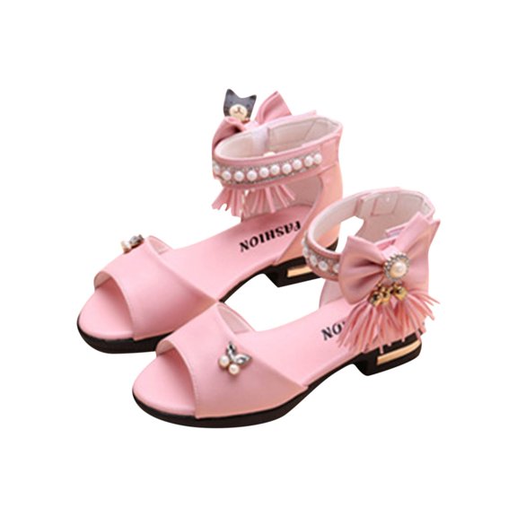 breaise Girl's Bow Tie Heeled Sandals Open Toe Chunky Low Heel Rhinestone Princess Dress Shoes Summer Princess Sandals