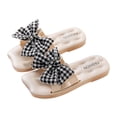 thumbnail image 1 of breaise Girl's Bows Square Toe Sandals Casual Summer Flat Sandal Non-Slip Indoor Slide Cute Slip-on Beach Slides, 1 of 8