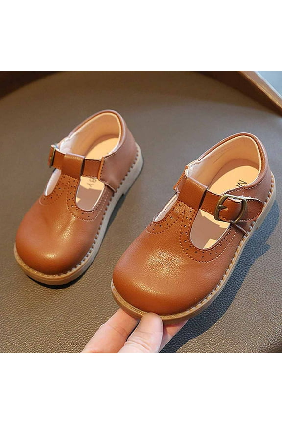 Girl's Classic Mary Jane School Uniform Shoes Flat Dress Shoes Kida T-Strap Uniform Dress Shoes Oxford Leather Flats