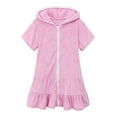 thumbnail image 1 of breaise Girl's Fleece Hooded Robe,Kids Soft Zip-Up Beach Bathing Suit Lightweight Swim Cover Up Pink, 1 of 8
