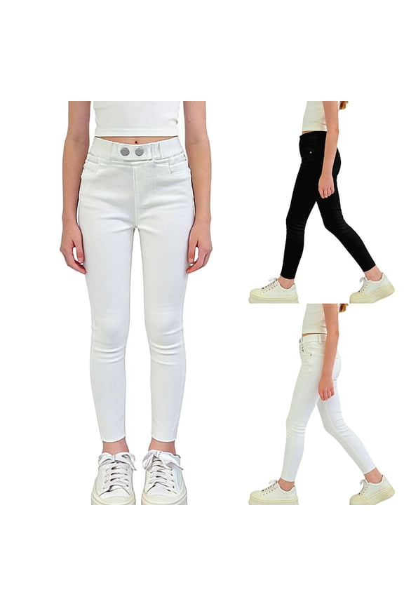 Girl's High-Rise Stretch Skinny Oants Slim Fit Solid Color Jeans Kids Full Length Pants