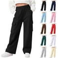thumbnail image 1 of breaise Girl's Wide Leg Sweatpants Drawstring Waist Baggy Cargo Pants Kids Boys Casual Trousers with Pockets 5-15 Years, 1 of 8