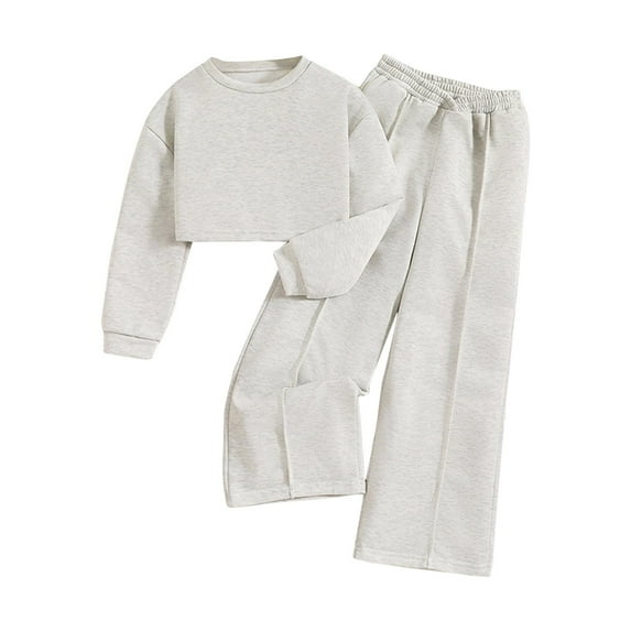 breaise Girls 2 Piece Outfits Fashion Solid Long Sleeve Crop Tops Sweatshirt Wide Leg Cargo Pants Set Activewear 8-12Years clothes