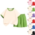 thumbnail image 1 of breaise Girls 2 Piece Summer Outfits Short Sleeve Color Block Tops and Shorts Sets Loose Fit Tracksuits for Kids 3-14 Years, 1 of 6