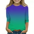 thumbnail image 1 of breaise Girls 3/4 Sleeve Shirts Kids Crewneck Gradient Print T-Shirts Summer Fall Tops Tees 3-12 Years, 1 of 5
