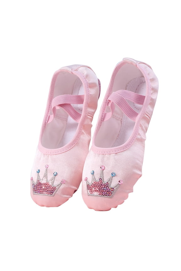 Girls Ballet Shoes Glitter Split-Sole Dance Slippers Toddler Kid Canvas Ballet Slipper Dance Shoes Soft Elastic Laces Performance Yoga Flats