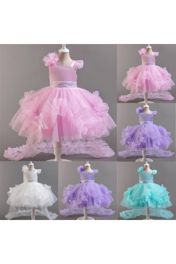 Girls Birthday Dress Sequin Tiered Tulle Tutu Party Dress Flower Girl Wedding Formal Prom Gown