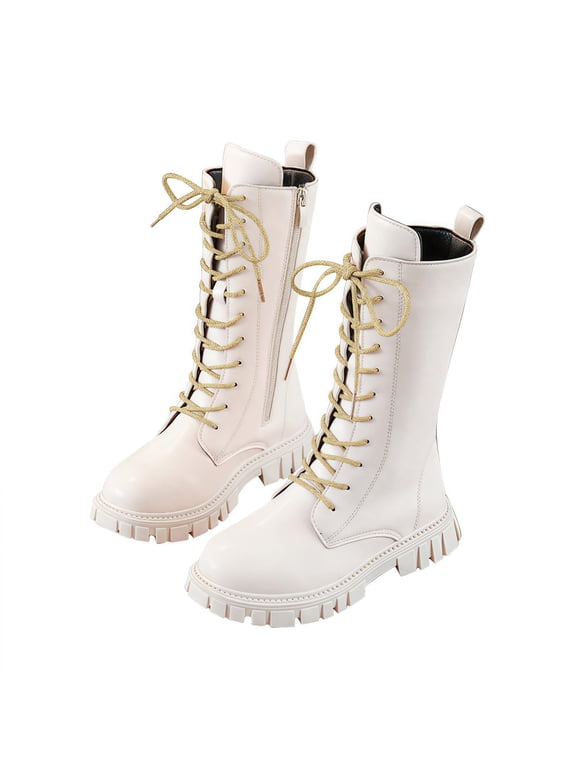 Girls Boots Knee High Mid Calf Side Zipper Lace Up Classic Kids Winter Shoes Fall Fashion Teen Punk Goth Boot