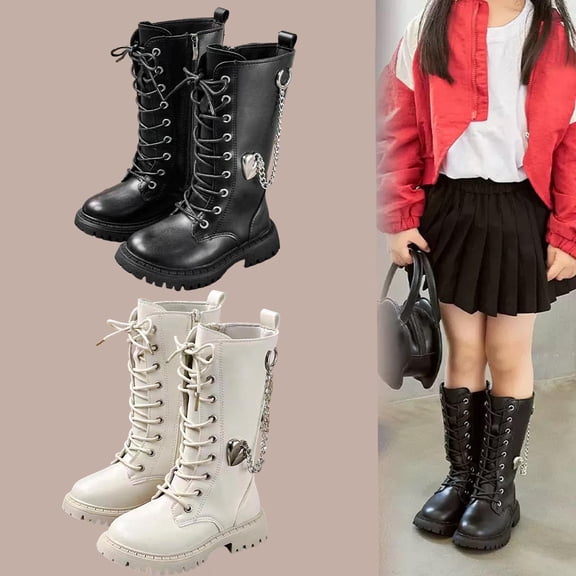 breaise Girls Boots Knee Length Lace Up Steampunk Boot PU Leather Fashion Goth Cowgirl Booties
