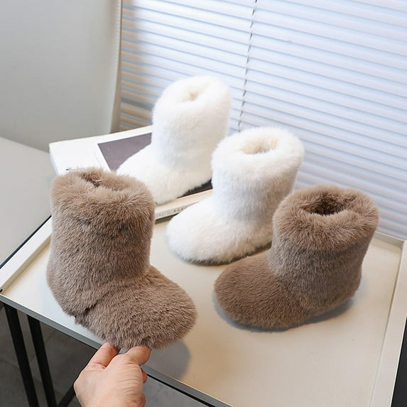 breaise Girls Boys Kids Faux Fur Boots Furry Fuzzy Fluffy Warm Winter Snow Boots Flat Shoes Outdoor