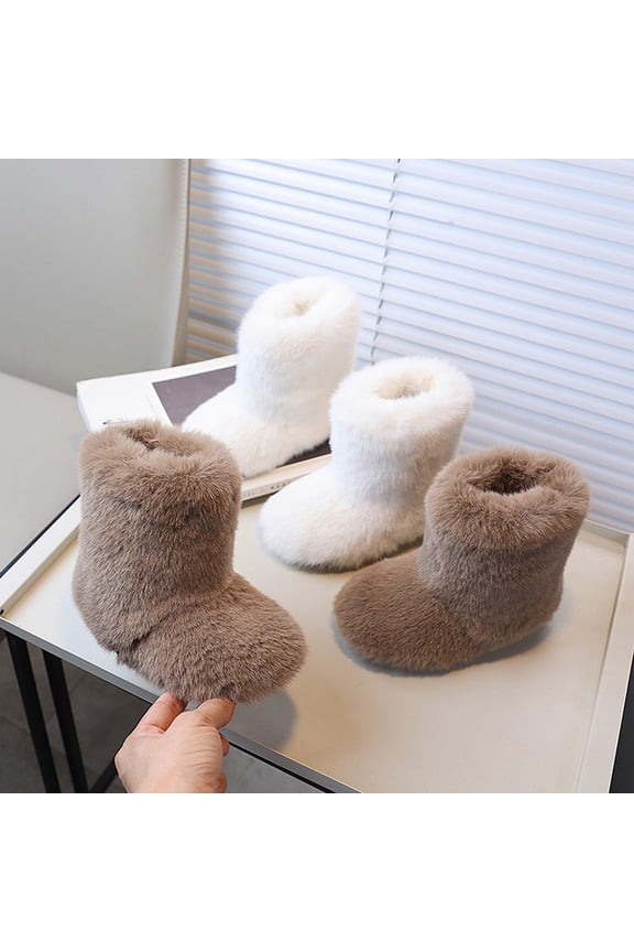 Girls Boys Kids Faux Fur Boots Furry Fuzzy Fluffy Warm Winter Snow Boots Flat Shoes Outdoor