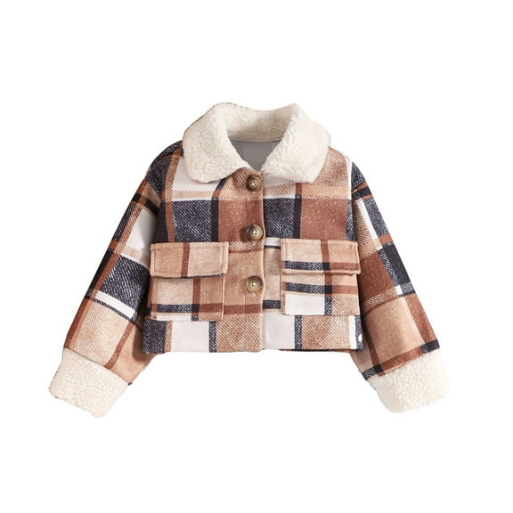 breaise Girls Boys Plaid Flannel Shirt Jacket Sherpa Lined Button Down Flannel Shacket Jacket Kids Winter Warm Coat with Pockets