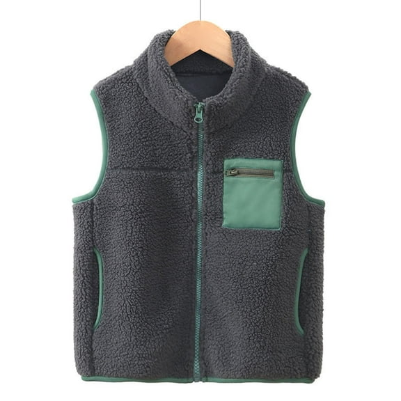 breaise Girls' Boys Sherpa Fleece Vest Outwear Lightweight Solid Color Sleeveless Jacket with Pockets 4-12 Years