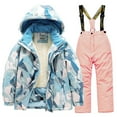 thumbnail image 1 of breaise Girls Boys Thicken Warm Hooded Striped Ski Snowsuit Jacket & Pants Winter Snowsuits Kids Waterproof Outdoor Ski Suit, 1 of 2