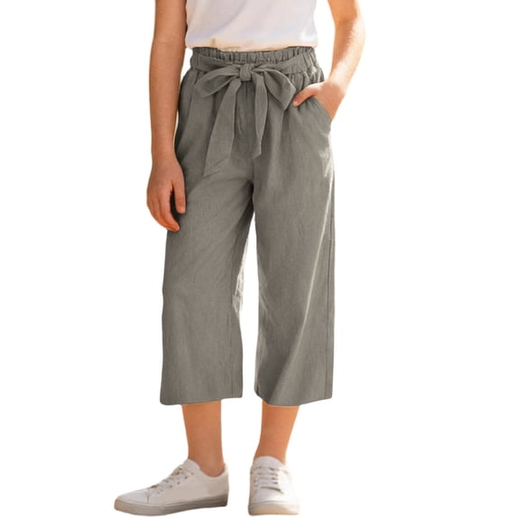 breaise Girls' Capri Pants with Pockets Wide Leg Drawstring Capris Summer Kid Loose Fit Straight Cropped Sweatpant