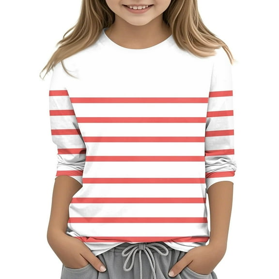 breaise Girls Casual 3/4 Sleeve T Shirts Kids Loose Soft Striped Color Block Tunic Tops Loose Soft Tees Blouses Size 3-12 Years