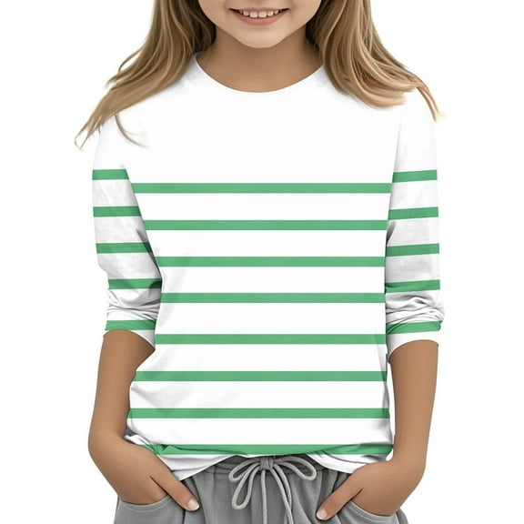 breaise Girls Casual 3/4 Sleeve T Shirts Kids Loose Soft Striped Color Block Tunic Tops Loose Soft Tees Blouses Size 3-12 Years